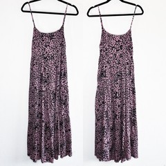Stillwater Memz Pebbles Pink Cheetah Leopard Print Tiered Leg Slit Maxi Dress XS