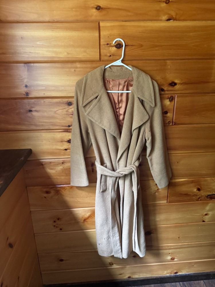 Vintage 100% Camel Hair Belted Wrap Trench Coat