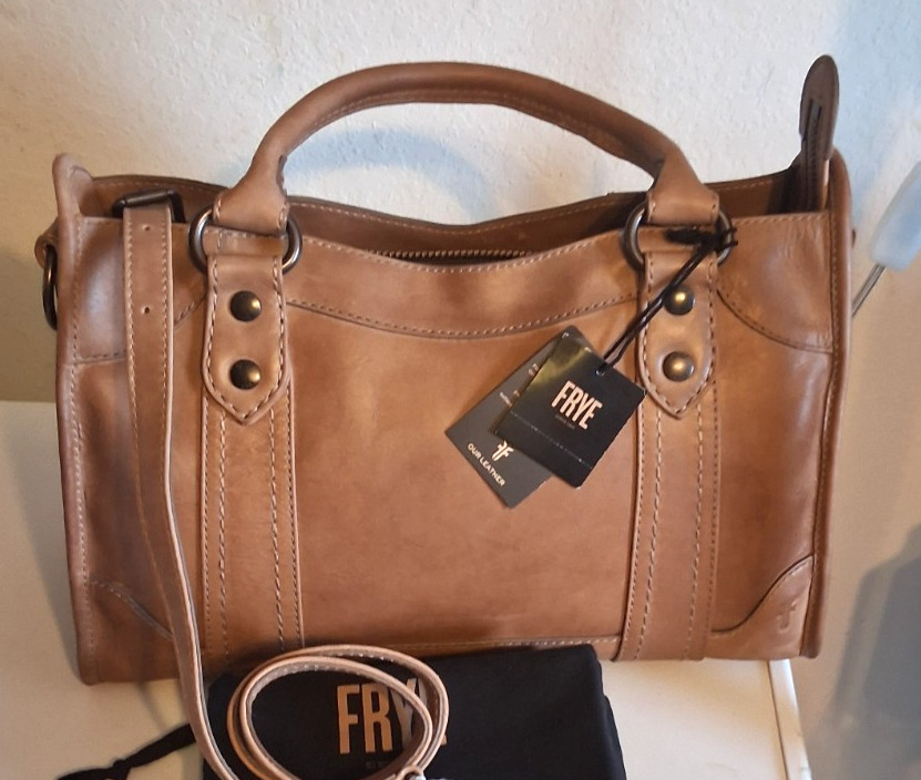 FRYE Original Melissa Washed Leather Satchel / Shoulder Bag BEIGE NWT $388