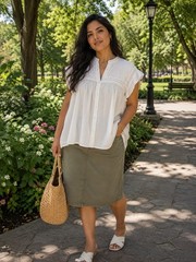Universal Thread Boho Peasant Cottagecore Blouse XXL Cotton White Pintuck Top