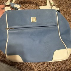 Diane von Furstenberg Blue/White Colorblock Satchel Zip Detachable Strap Large