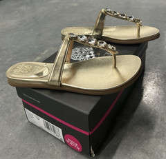 Vince Camuto Women’s Gold Leather Flat Thong Slip-On Rhinestone Sandals 7.5W
