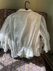 Pankaj & Nidhi White Lace Floral Embroidered Sequin Tie Blouse Sheer L