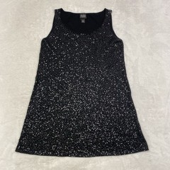 Eileen Fisher Sequin Top Sleeveless Black Party Silk Cotton Blend Tank Blouse