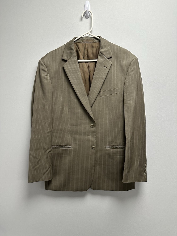 Luca Bertoni 42R 100% Wool Pinstripe Sport Coat Blazer Taupe Brown EU Made
