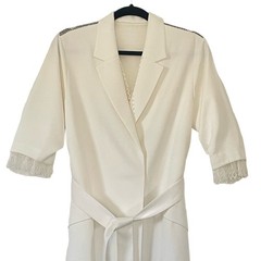 Rime Arodaky Jax Mini Dress Belted Lace Trimmed Crepe Wrap White Size US 6 FR 38
