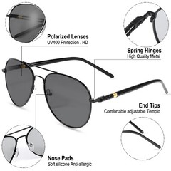 Photochromic Polarized Aviator Sunglasses Premium Frame Unique Design Glasses US