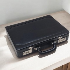 Genuine Leather Attache Briefcase, Structured Hard Case, Dual Combination Locks