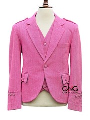 Men’s Scottish Pink Tweed Argyle Style Jacket with 5 Button Vest Size 34′ to 54″