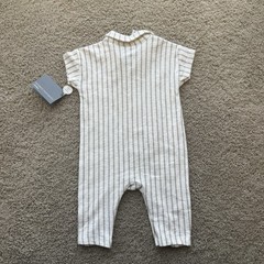 Modern Moments 3-6M White/Gray Striped Cotton Knit Romper Collared Button