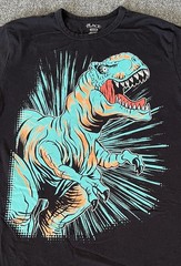 Place Youth 2XL T Shirt Dinosaur Black Neon Blue Trex Screen Print