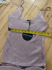 White Fox Boutique Sequin 2 Piece Set S NWT Star Shining Crop Top Skirt