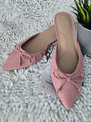 NEW Time and Tru Womens 6 Pink Suede Kitten Heel Mules Bow Pointed Toe NWT