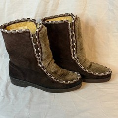 Vtg Quoddy Women’s Boot Sz 7 Shearling Lined Faux Fur Moccasin Brown Tan Snow