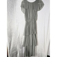 Scandal Italy Sapphire Sage Green Silk Blend Tiered Ruffle Midi Dress NWT Large