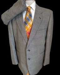 VTG Savile Row Men’s Wool Blend 2-Button Suit Gray Glen Plaid 44R Pants 38 x 32