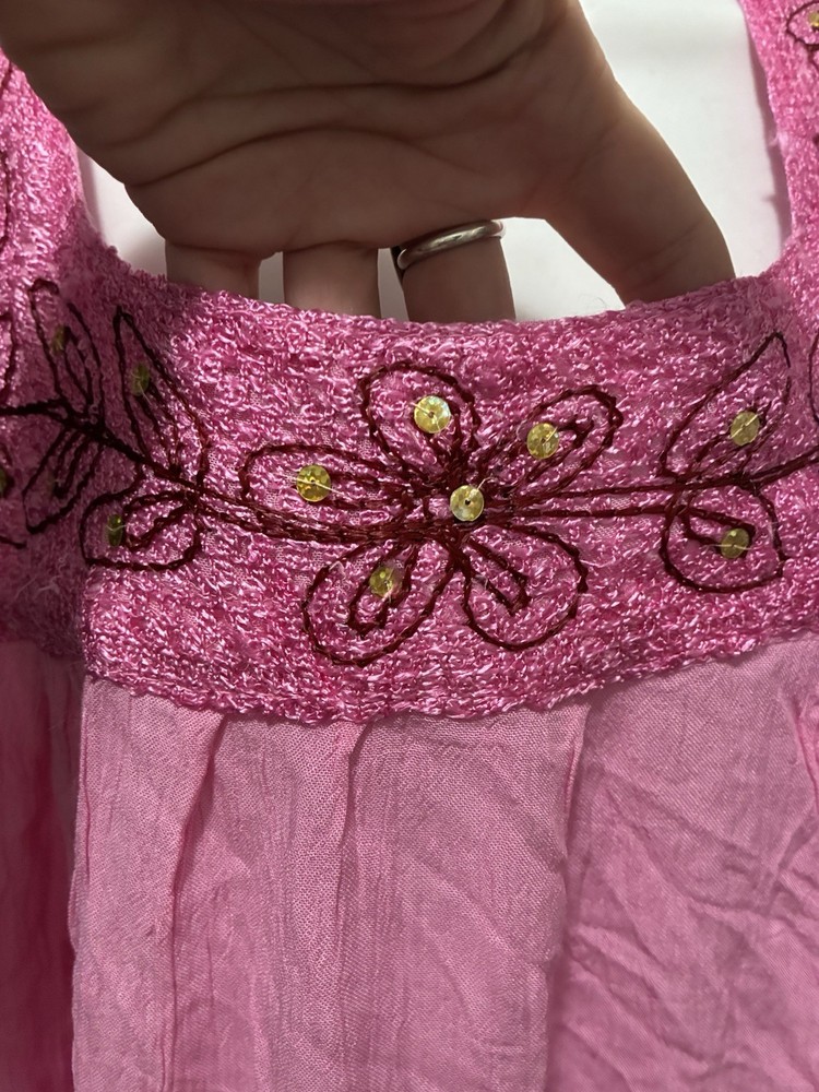 NWT Kaftan Muumuus Pink Hippie Sequin Embroidered Dress XL Fringe India OSFA