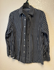 Club Room Men’s L Black/White Long Sleeve Button-Up Shirt Cotton Woven Check