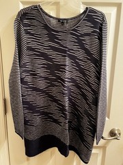 Nic + Zoe Blue Striped Viscose Rayon 1X Sweater