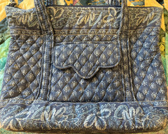 Vera Bradley Blue Tote Bag Quilted Cotton Floral Carry Shoulder Purse Retired