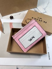 COACH CW870 Mini Skinny Id Case In Signature Canvas Card Pink Wallet With Box