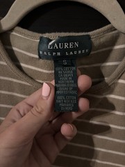 Lauren Ralph Lauren Women’s S Brown/White Striped Crew Neck Short Sleeve Tee