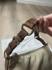 Vintage Prada Tessuto Nylon Beige Tan Shoulder Bag Brown Buckle Strap Re-edition