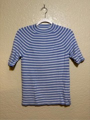 Ann Taylor Blue & White Striped Short Sleeve Sweater Size Medium
