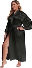 Women’s Plus Size Long Satin Robes 4X-Large-5X-Large Plus, Black