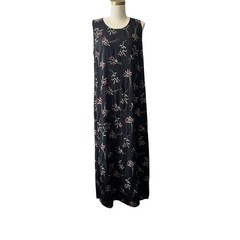 Studio Ease Black Floral Maxi Dress Sleeveless Size 14 Rayon Blend