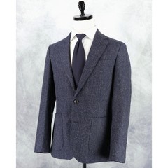 J.Crew Ludlow Blazer 38S Slim Blue Herringbone Tweed Wool Cotton Moon England