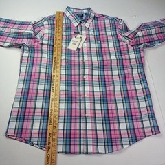 Chaps Easy Care Woven Shirt Men’s Size XL Peony Pink Plaid Stretch Classic Fit