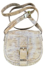 Michael Kors Tan Faux Crocodile Skin Embossed Leather Crossbody Bag Gold Buckle
