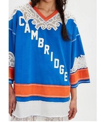 We the Free Stanley Tee in blue crochet embroidered collegiate relaxed 90s sz S