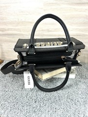 GUESS Black Structured Satchel Bag Gold Logo Crossbody Strap New with Tags