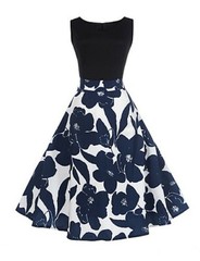 Women’s Vintage Dress Round Neck A-Line Dress Sleeveless Floral Summer Party