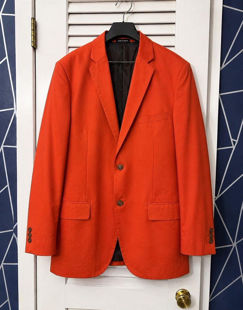 Paulo Solari Men’s Orange Cotton Blazer 51L Solid 2-Button Notch Pockets