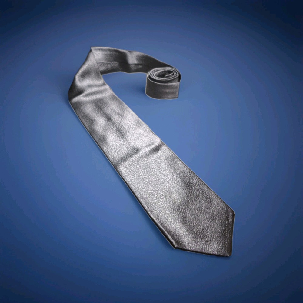 Women’s Karan NY – Solid Color Grey Silk Leather Effect Tie Made In USA