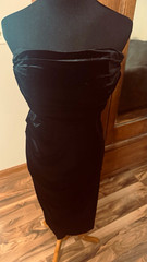 AS Black Velvet Strapless Ruched velvet Midi Dress Zip Women’s S COVINA V106