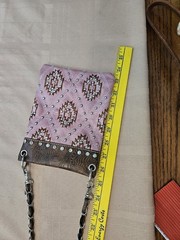 Women’s Pink Embroidered Studded Crossbody Bag Chain Strap Snap