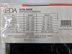 Leda Ultra Sheer Pantyhose Reinforced Toe 525 Size Tall Jet Black