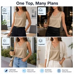Women Silk Satin Tank Top V Neck Sleeveless Summer Blouse Business Casual Top