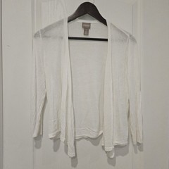 Chico’s White Semi-Sheer 3/4 Sleeve Open Front Wrap Cardigan – Size M layering