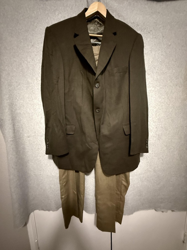 Andrew Fezza Orvis Suit Mens 48L 44×32 Wool Herringbone 2 Piece Jacket Pants