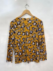 Garnet Hill Women’s Signature Eco Merino Wool Cardigan Yellow Floral Medium