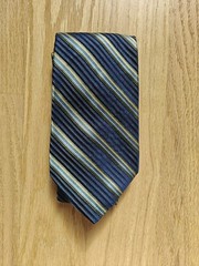 Van Heusen Silk Tie Imported Silk Made In USA Blue And Gold Striped Pattern