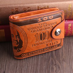 Men’s US 100 Dollar Bill Leather Bifold Card Photo Holder Wallet Handbag Purse