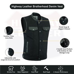 Biker Denim Club Style Anarchy Vest with Conceal Carry Gun Pocket SKU HL21689