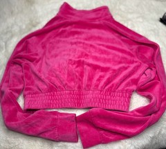Baby Phat Hot Pink Velour Half-Zip Long Sleeve Crop Top