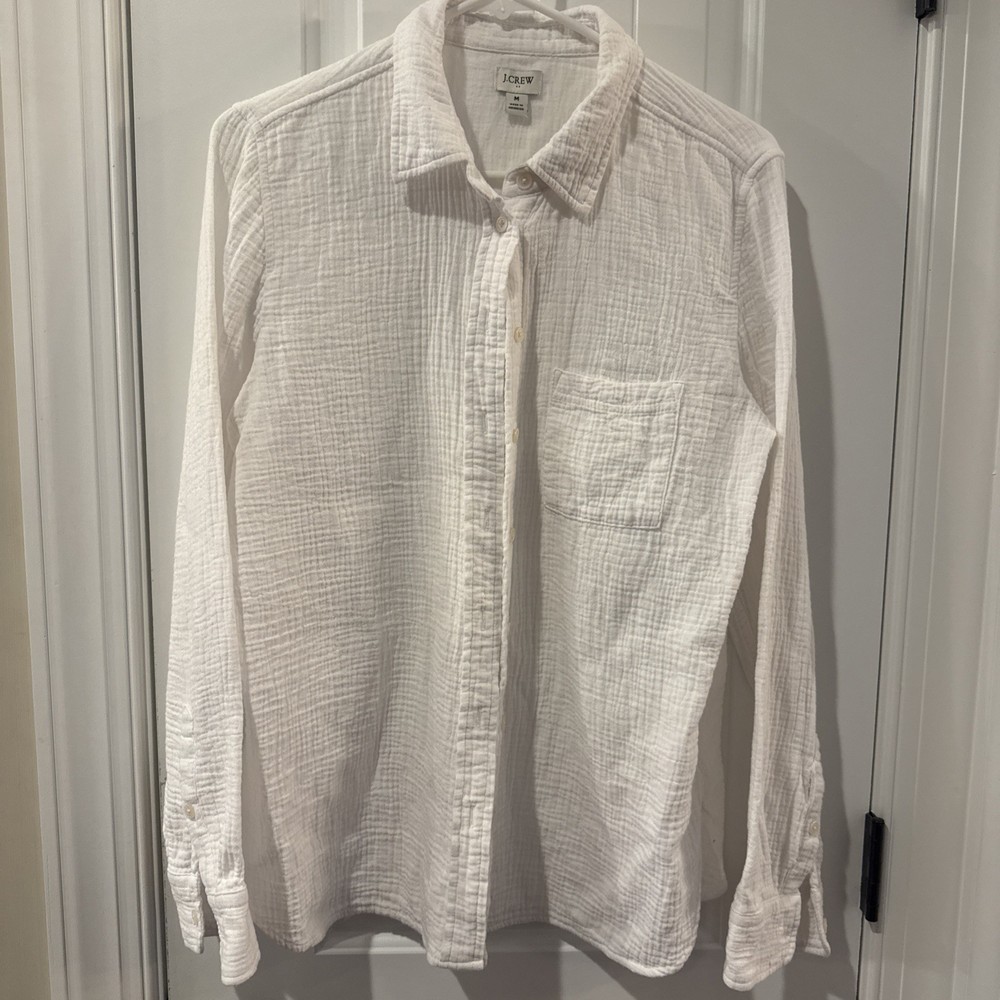 J.CREW White Gauze Button-up Shirt Collar Medium BY043